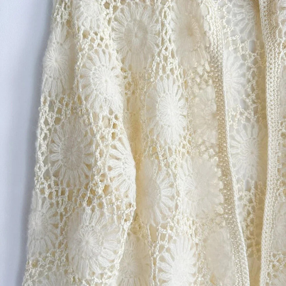 Vintage Crochet Mohair Blend Cream Ivory Cardigan M - Picture 6 of 7